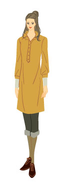 オータムタイプ／アバンギャルドタイプ：ロング丈ポロシャツ姿の大人の女性のイラスト