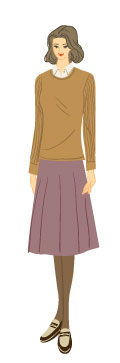オータムタイプ／クラシックタイプ：セーターとプリーツスカートコーデの大人の女性のイラスト