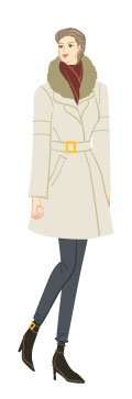 スプリングタイプ/アバンギャルドタイプ：ファー襟付きダウンジャケットの冬コーデの女性のイラスト