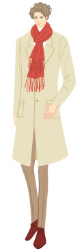 スプリングタイプ/ロマンティックタイプ：チェスターコートの冬コーデの男性のイラスト
