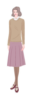 サマータイプ/クラシックタイプ：セーターとプリーツスカートコーデの大人の女性のイラスト
