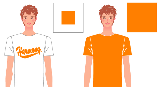 白と橙色のロゴTシャツを着た男性のイラスト