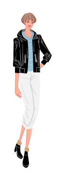 アバンギャルドタイプ:レザーパーカーを着た若い女性のイラスト