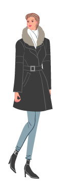 アバンギャルドタイプ:ファー襟付きダウンジャケットの冬コーデの女性のイラスト