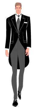 クラシックタイプ：アスコットタイを着けたモーニングコート姿の男性のイラスト