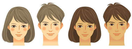 イエベ/オータムタイプ：男性女性の顔アップの肌色と髪色のイラスト
