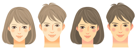 イエベ/スプリングタイプ：男性女性の顔アップの肌色と髪色のイラスト