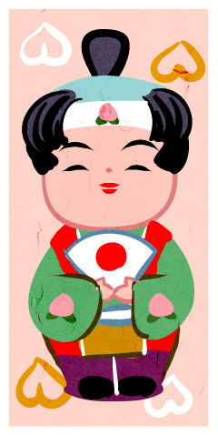 日本むかしばなしのかわいい桃太郎の和風のイラスト