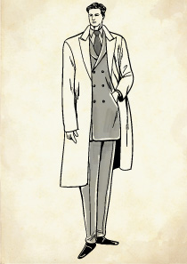 ダブルスーツの上からアウターとしてコートを羽織る男性のイラスト