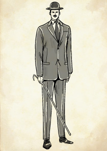山高帽をかぶりステッキを持ったラウンジスーツ姿の男性のイラスト