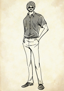 ターバンを巻きポロシャツを着た洋装のシーク教徒男性のイラスト