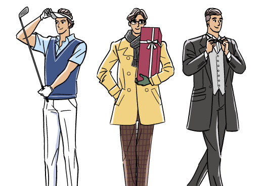 太中トシヤ：エスコート役の男性のメンズファッションイラスト