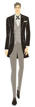オータムタイプ／アバンギャルドタイプ：クロスタイを着けたディレクターズスーツ姿の男性のイラスト