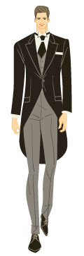 オータムタイプ／クラシックタイプ：アスコットタイを着けたモーニングコート姿の男性のイラスト