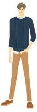 オータムタイプ／クラシックタイプ：ネイビーセーターを着た若い男性のイラスト