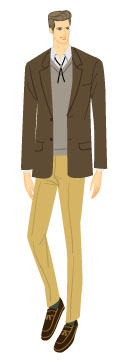 オータムタイプ／クラシックタイプ：ループタイを着けたジャケット姿の大人の男性のイラスト