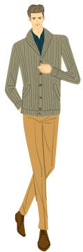 オータムタイプ／クラシックタイプ：ニットジャケットとチノパンの秋コーデの男性のイラスト