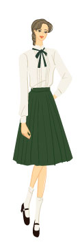オータムタイプ／クラシックタイプ：スタンドカラーシャツを着た若い女性のイラスト