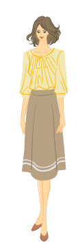 オータムタイプ／ロマンティックタイプ：ドレープ入りブラウスを着た大人の女性のイラスト