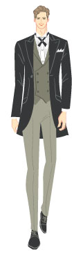 スプリングタイプ/アバンギャルドタイプ：クロスタイを着けたディレクターズスーツ姿の男性のイラスト