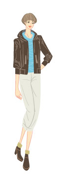 スプリングタイプ/アバンギャルドタイプ：レザーパーカーを着た若い女性のイラスト