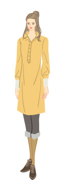 スプリングタイプ/アバンギャルドタイプ：ロング丈ポロシャツ姿の大人の女性のイラスト