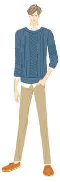スプリングタイプ/クラシックタイプ：ネイビーセーターを着た若い男性のイラスト