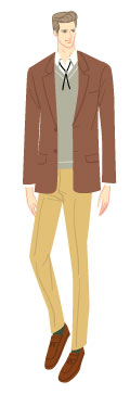 スプリングタイプ/クラシックタイプ：ループタイを着けたジャケット姿の大人の男性のイラスト
