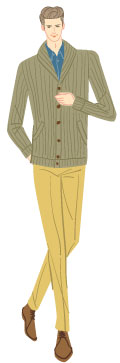 スプリングタイプ/クラシックタイプ：ニットジャケットとチノパンの秋コーデの男性のイラスト