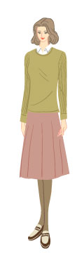 スプリングタイプ/クラシックタイプ：セーターとプリーツスカートコーデの大人の女性のイラスト