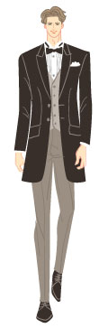 スプリングタイプ/ロマンティックタイプ：リボンタイを着けたタキシード姿の男性のイラスト