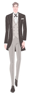 サマータイプ/アバンギャルドタイプ：クロスタイを着けたディレクターズスーツ姿の男性のイラスト