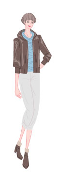 サマータイプ/アバンギャルドタイプ：レザーパーカーを着た若い女性のイラスト
