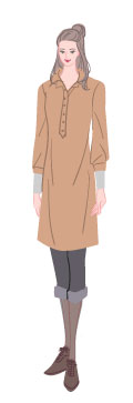 サマータイプ/アバンギャルドタイプ：ロング丈ポロシャツ姿の大人の女性のイラスト