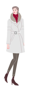 サマータイプ/アバンギャルドタイプ：ファー襟付きダウンジャケットの冬コーデの女性のイラスト