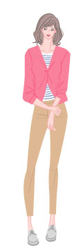 サマータイプ/カジュアルタイプ：カーディガンとボーダーシャツの春コーデの女性のイラスト