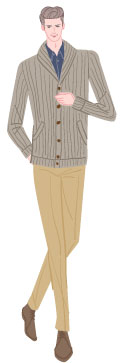 サマータイプ/クラシックタイプ：ニットジャケットとチノパンの秋コーデの男性のイラスト
