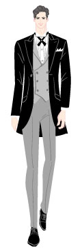 ウィンタータイプ/アバンギャルドタイプ：クロスタイを着けたディレクターズスーツ姿の男性のイラスト