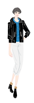 ウィンタータイプ/アバンギャルドタイプ：レザーパーカーを着た若い女性のイラスト