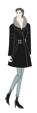 ウィンタータイプ/アバンギャルドタイプ：ファー襟付きダウンジャケットの冬コーデの女性のイラスト