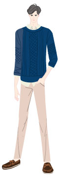 ウィンタータイプ/クラシックタイプ：ネイビーセーターを着た若い男性のイラスト