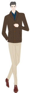 ウィンタータイプ/クラシックタイプ：ニットジャケットとチノパンの秋コーデの男性のイラスト