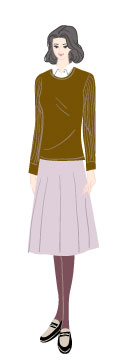 ウィンタータイプ/クラシックタイプ：セーターとプリーツスカートコーデの大人の女性のイラスト
