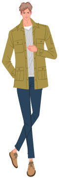 カジュアルタイプ:M-65ミリタリージャケットとセーターの秋コーデの男性のイラスト
