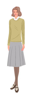 クラシックタイプ：セーターとプリーツスカートコーデの大人の女性のイラスト
