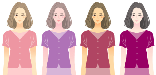 四種類の紫色の服を着た四人の女性たちのイラスト