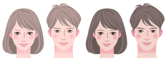 ブルベ/サマータイプ：男性女性の顔アップの肌色と髪色のイラスト
