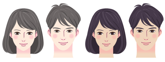 ブルベ/ウィンタータイプ：男性女性の顔アップの肌色と髪色のイラスト