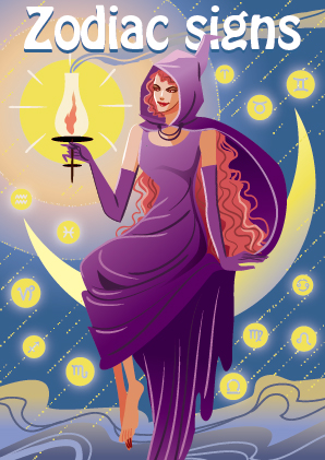 星占いする魔術師姿の外国人女性のイラスト