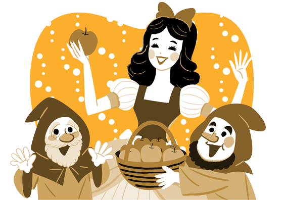 西洋のおとぎ話のキャタクターの白雪姫のイラスト